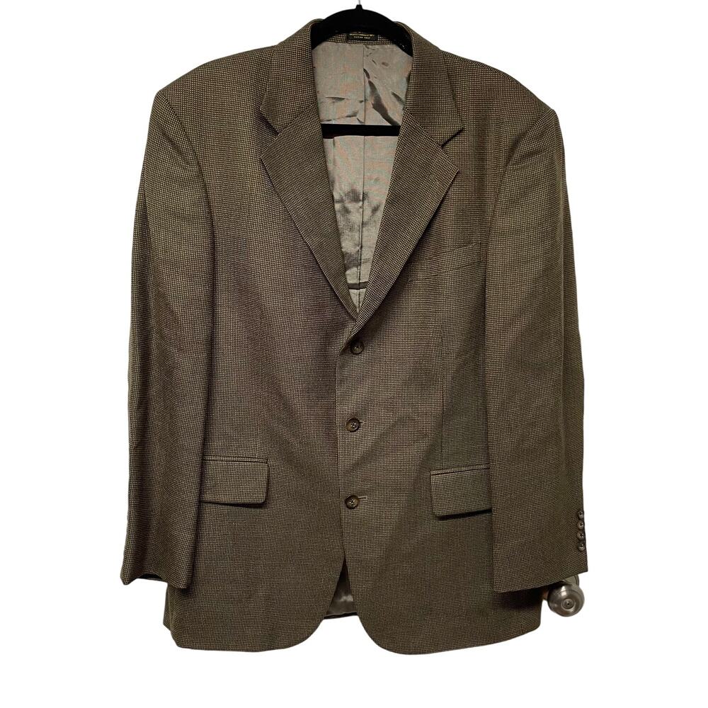 Oscar de la Renta Mens 3 Button Brown Tweed Suit Jacket Blazer Size 42R Wool